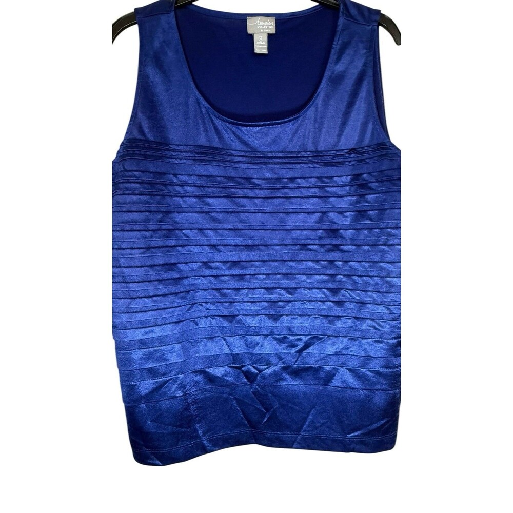 Chico’s Travelers Women’s Sz 3(XL) Blue Grotto Pleated Scoop Neck Top Blouse - Picture 3 of 5